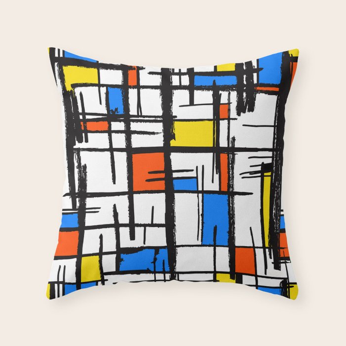 Bauhaus Aesthetic Piet Mondrian De Stijl Inspired Painted Pattern Throw Pillow Gallery Image 6