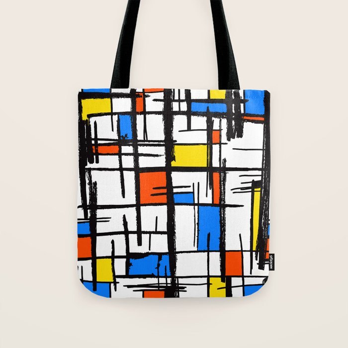 Bauhaus Aesthetic Piet Mondrian De Stijl Inspired Painted Pattern Tote Bag Gallery Image 1