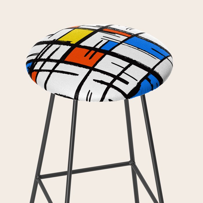 Bauhaus Aesthetic Piet Mondrian De Stijl Inspired Painted Pattern Stool Gallery Image 2