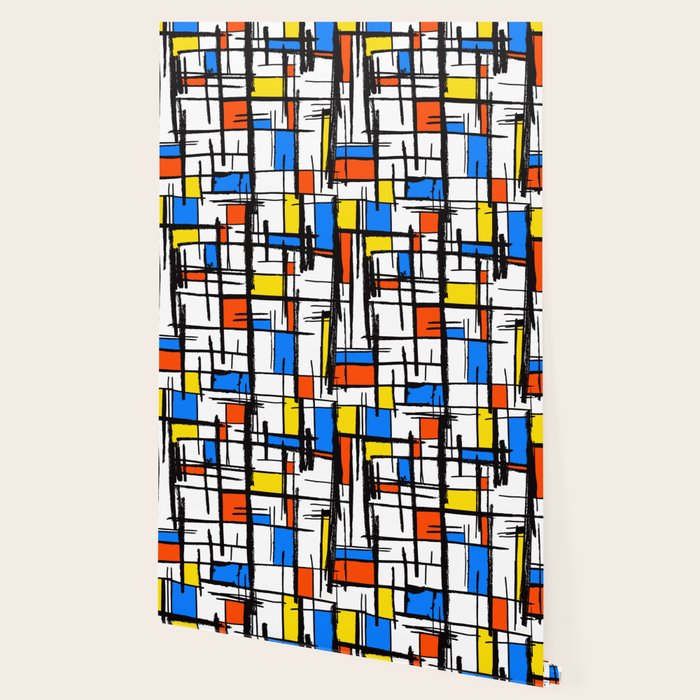 Bauhaus Aesthetic Piet Mondrian De Stijl Inspired Painted Pattern Wallpaper Gallery Image 2