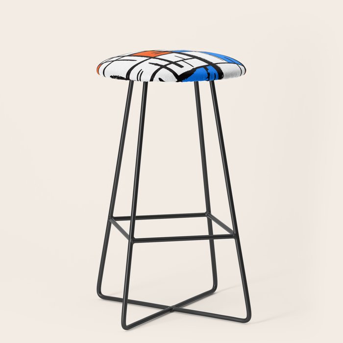 Bauhaus Aesthetic Piet Mondrian De Stijl Inspired Painted Pattern Stool Gallery Image 1