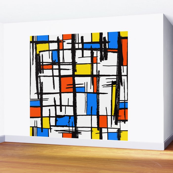 Bauhaus Aesthetic Piet Mondrian De Stijl Inspired Painted Pattern Wall Mural Gallery Image 2