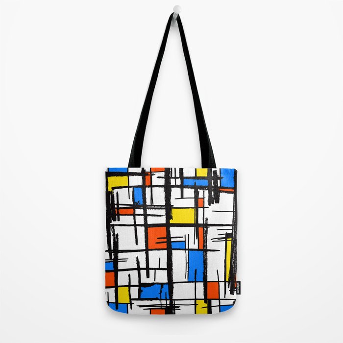 Bauhaus Aesthetic Piet Mondrian De Stijl Inspired Painted Pattern Tote Bag Gallery Image 2