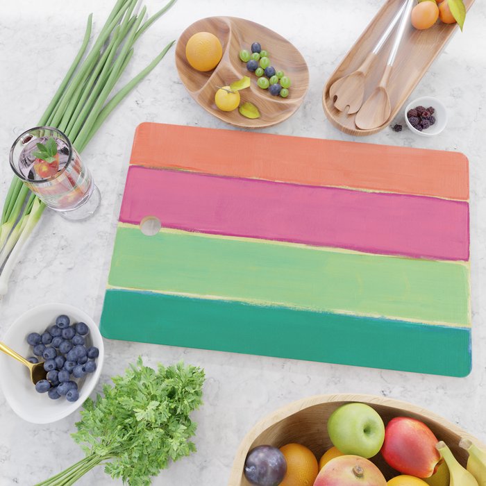 Peacock and Magenta Stripe Art Cutting Board Gallery Image 2