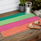 Peacock and Magenta Stripe Art Outdoor Rug Gallery Image 2