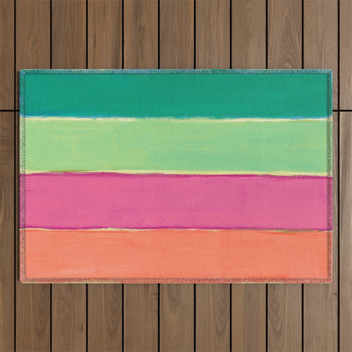 Peacock and Magenta Stripe Art Outdoor Rug Gallery Image 1