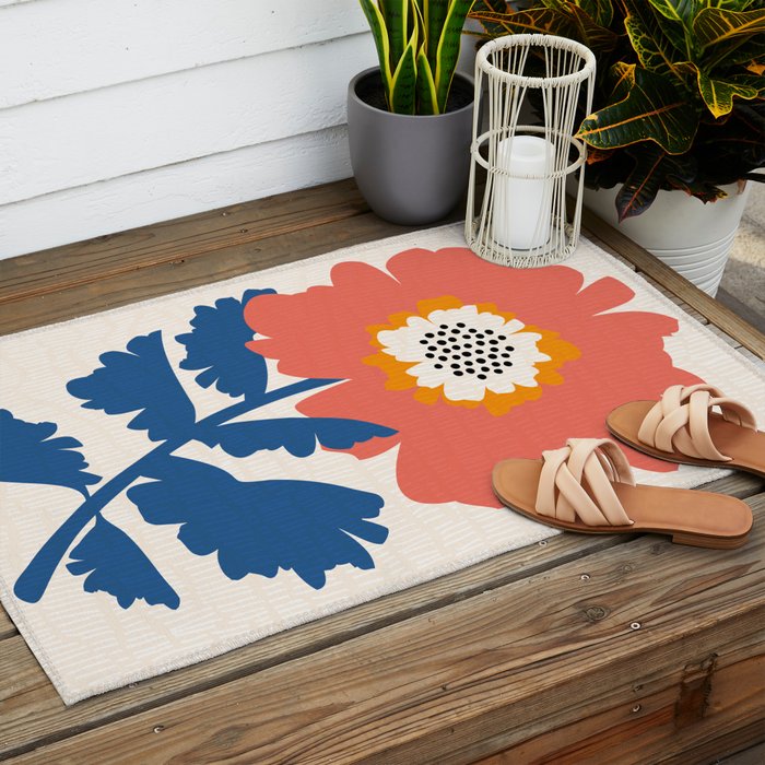 Happy Red Floral Outdoor Rug Gallery Image 2
