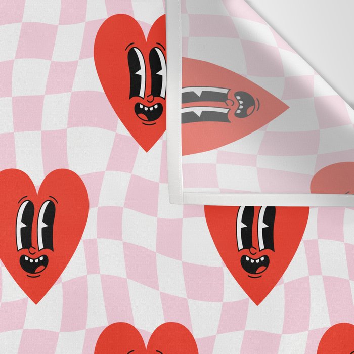 Retro checkered love heart cartoon pattern Wall Tapestry Gallery Image 3