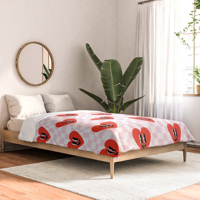 Retro checkered love heart cartoon pattern Comforter Gallery Image 2