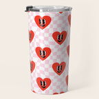 Retro checkered love heart cartoon pattern Travel Mug Gallery Image 3