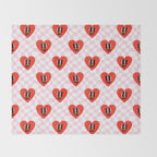 Retro checkered love heart cartoon pattern Throw Blanket Gallery Image 2