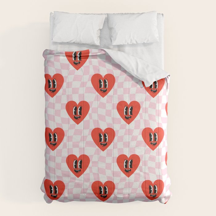Retro checkered love heart cartoon pattern Comforter Gallery Image 6