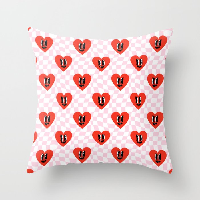 Retro checkered love heart cartoon pattern Throw Pillow Gallery Image 6