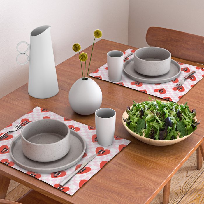 Retro checkered love heart cartoon pattern Placemat Gallery Image 2
