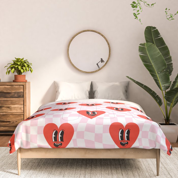 Retro checkered love heart cartoon pattern Comforter Gallery Image 3