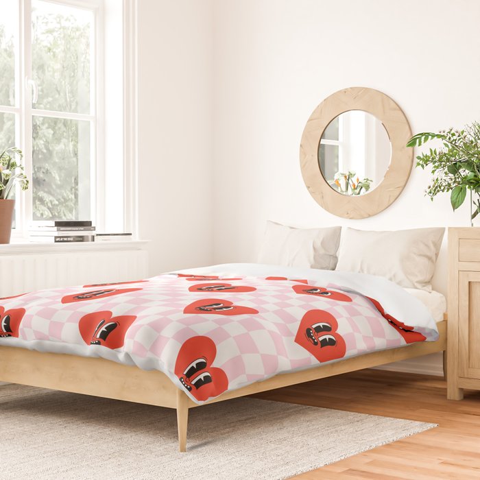 Retro checkered love heart cartoon pattern Duvet Cover Gallery Image 2