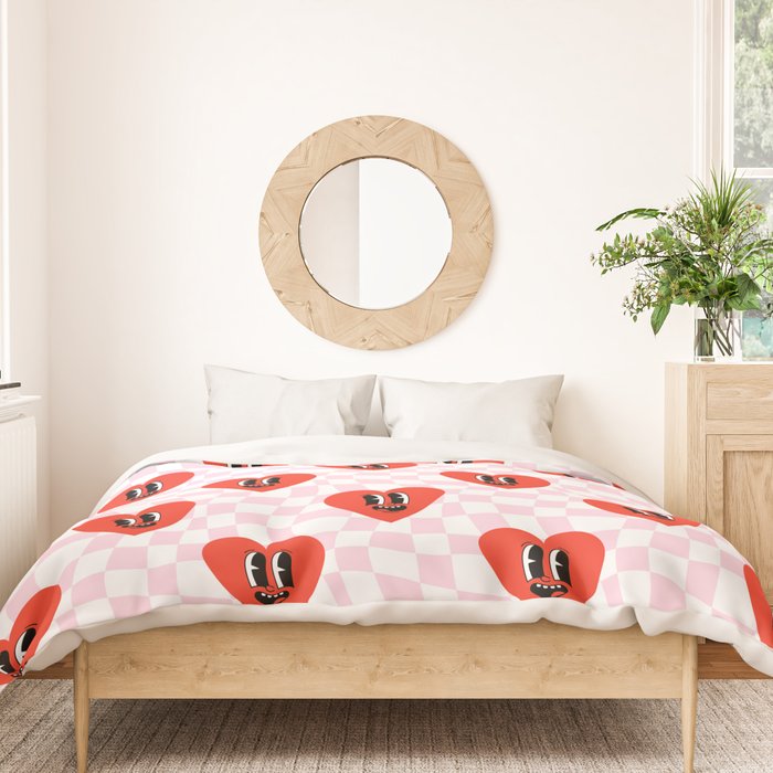 Retro checkered love heart cartoon pattern Duvet Cover Gallery Image 3