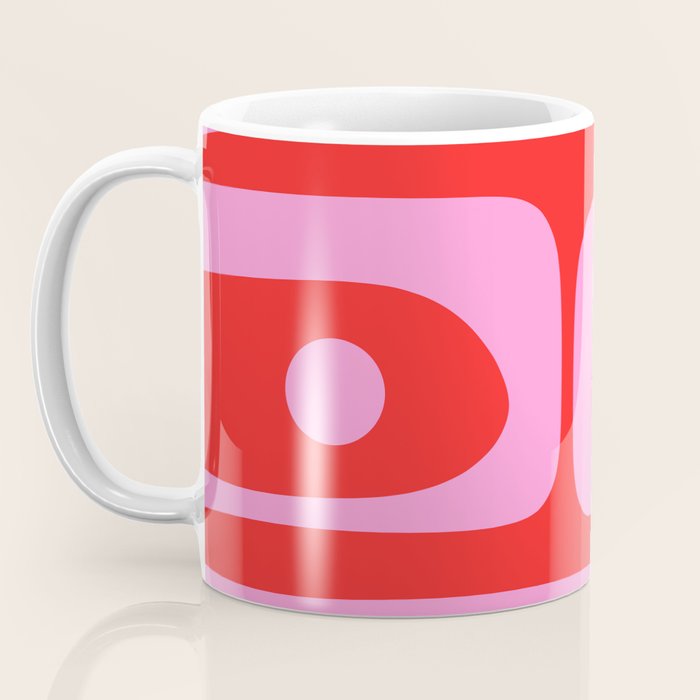 Vibrant Retro Abstract Piquet Pattern in Preppy Pink and Red Coffee Mug Gallery Image 3