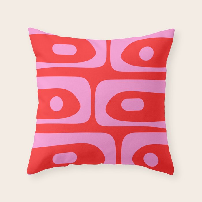 Vibrant Retro Abstract Piquet Pattern in Preppy Pink and Red Throw Pillow Gallery Image 1