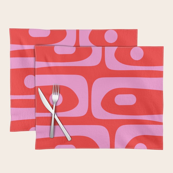 Vibrant Retro Abstract Piquet Pattern in Preppy Pink and Red Placemat Gallery Image 1