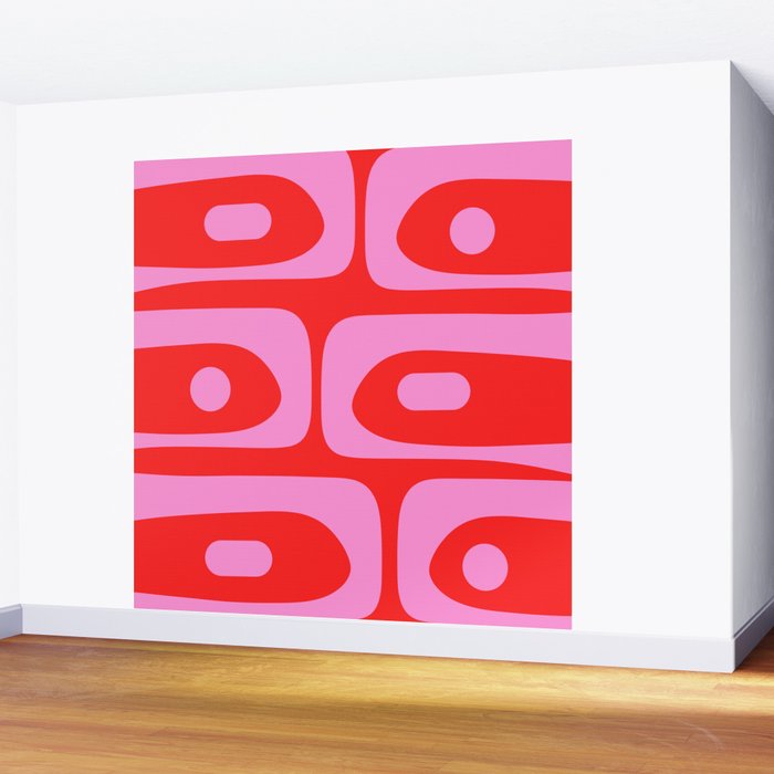 Vibrant Retro Abstract Piquet Pattern in Preppy Pink and Red Wall Mural Gallery Image 2