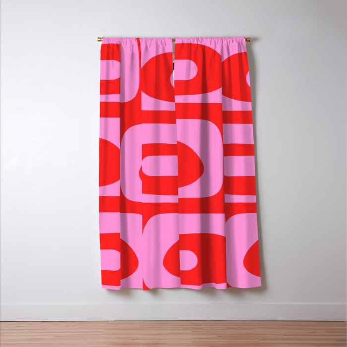 Vibrant Retro Abstract Piquet Pattern in Preppy Pink and Red Window Curtain Gallery Image 3