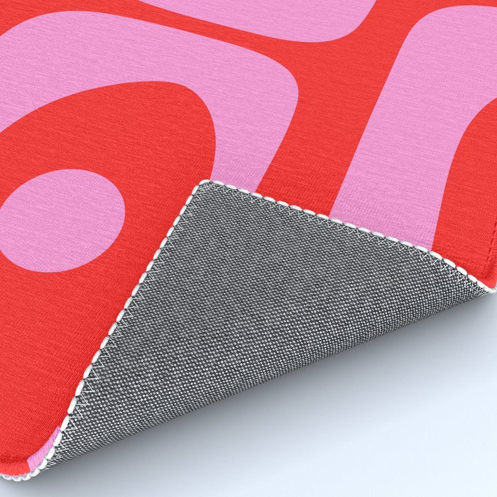Vibrant Retro Abstract Piquet Pattern in Preppy Pink and Red Rug Gallery Image 4