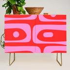Vibrant Retro Abstract Piquet Pattern in Preppy Pink and Red Credenza Gallery Image 1
