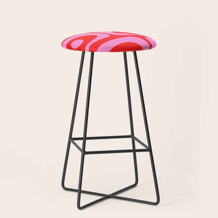 Vibrant Retro Abstract Piquet Pattern in Preppy Pink and Red Stool Gallery Image 1