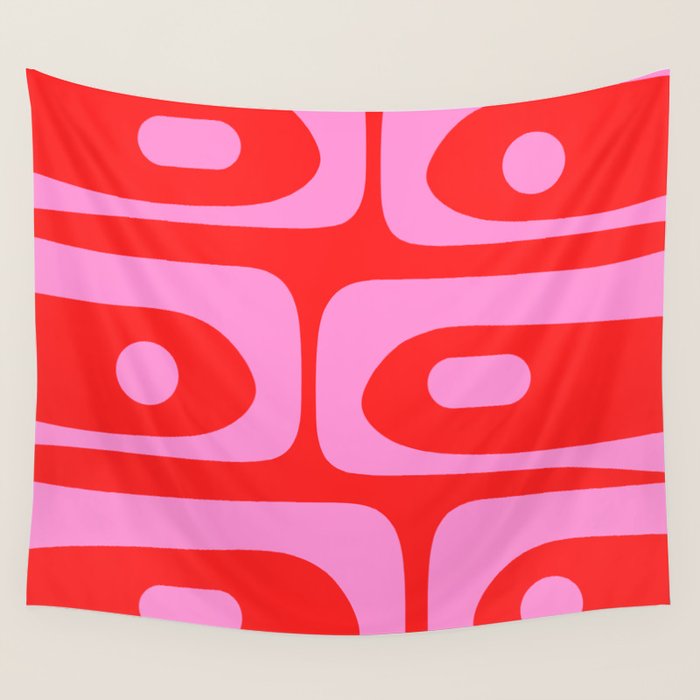 Vibrant Retro Abstract Piquet Pattern in Preppy Pink and Red Wall Tapestry Gallery Image 4