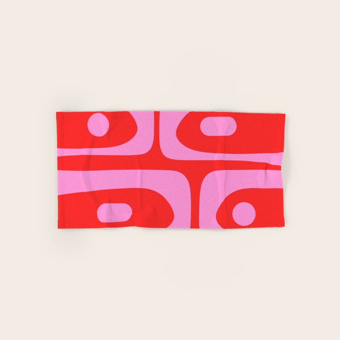 Vibrant Retro Abstract Piquet Pattern in Preppy Pink and Red Bath Towel Gallery Image 1