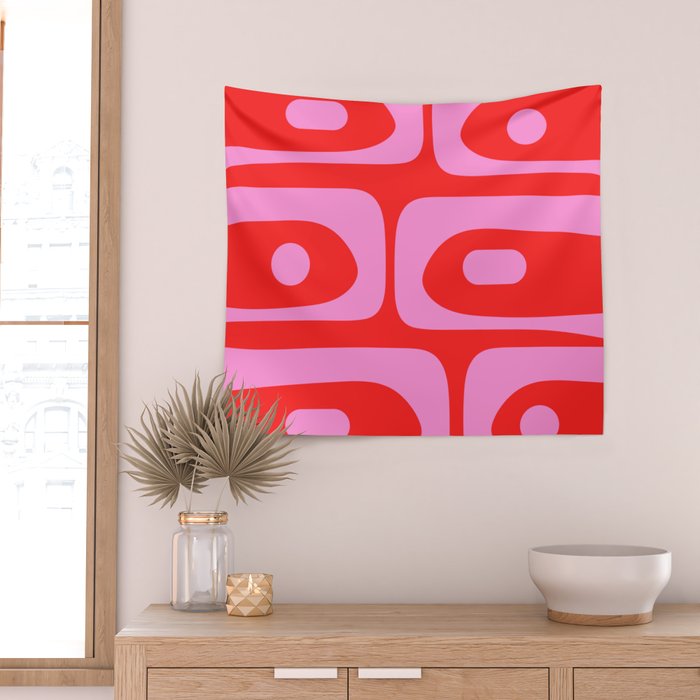 Vibrant Retro Abstract Piquet Pattern in Preppy Pink and Red Wall Tapestry Gallery Image 2
