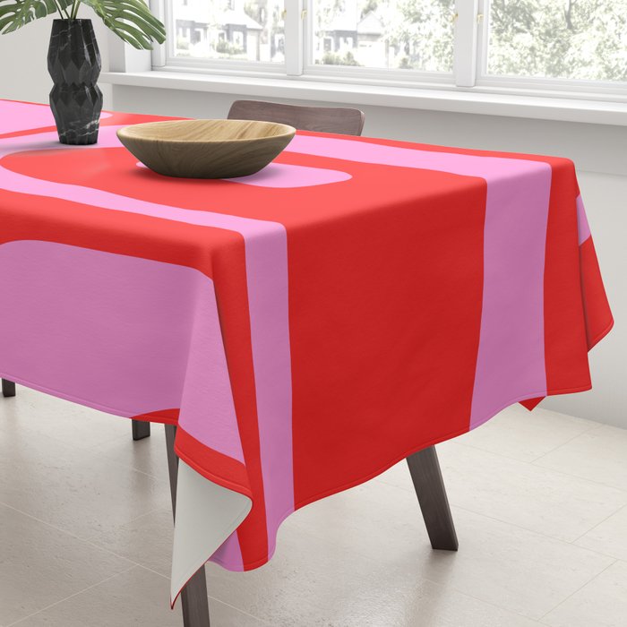 Vibrant Retro Abstract Piquet Pattern in Preppy Pink and Red Tablecloth Gallery Image 3