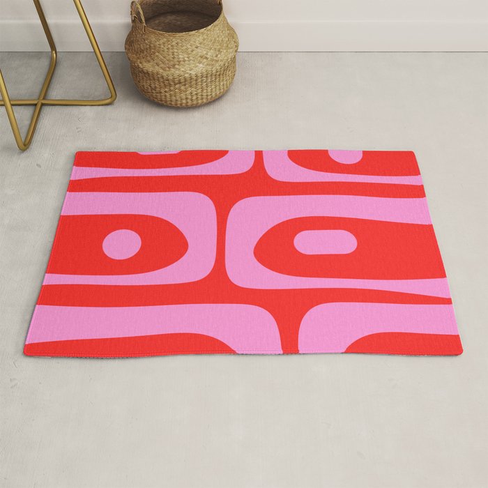 Vibrant Retro Abstract Piquet Pattern in Preppy Pink and Red Rug Gallery Image 1