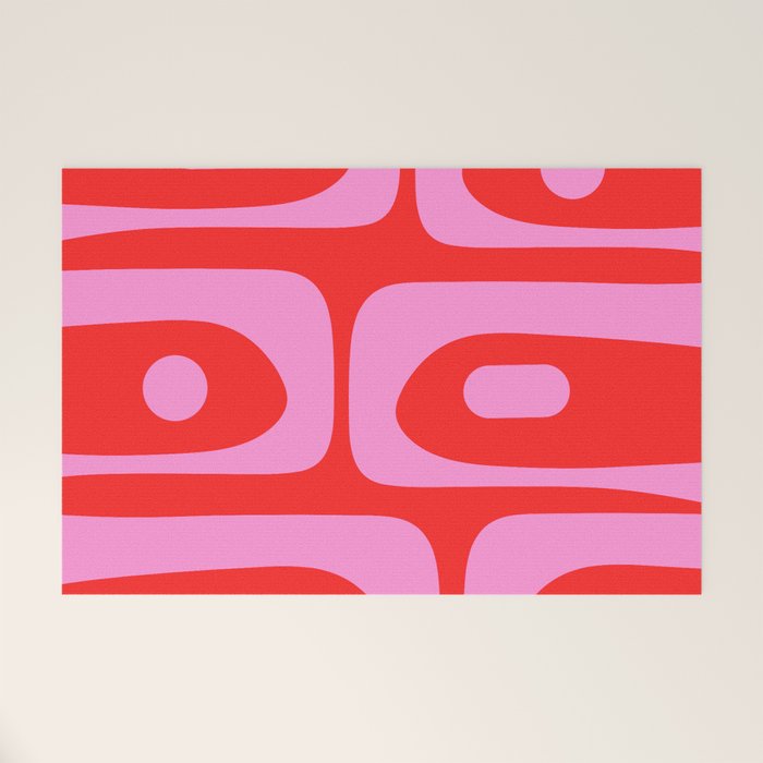 Vibrant Retro Abstract Piquet Pattern in Preppy Pink and Red Welcome Mat Gallery Image 1