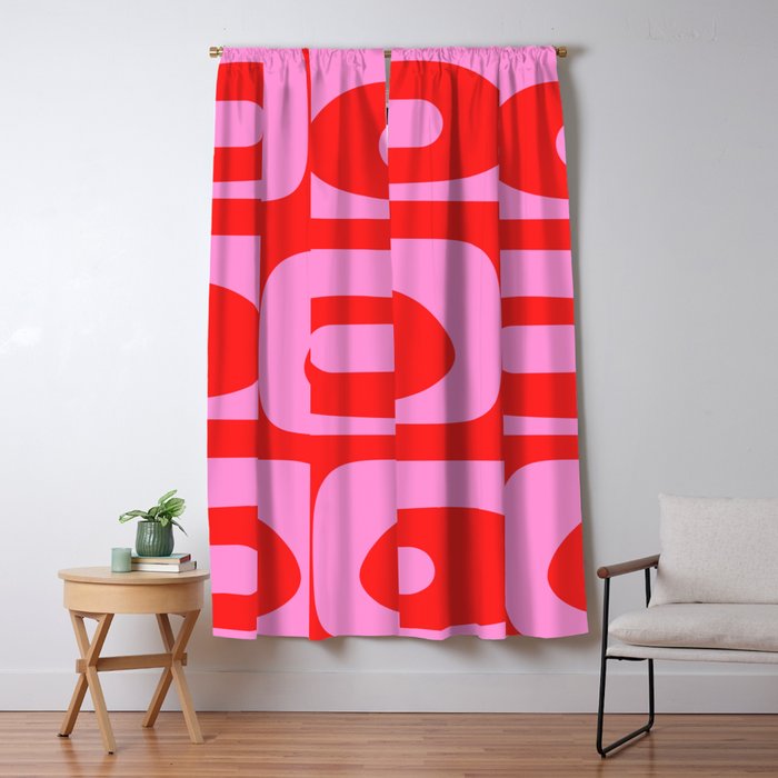Vibrant Retro Abstract Piquet Pattern in Preppy Pink and Red Window Curtain Gallery Image 5