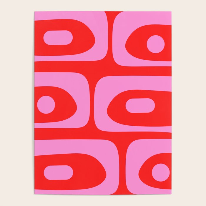 Vibrant Retro Abstract Piquet Pattern in Preppy Pink and Red Poster Gallery Image 1