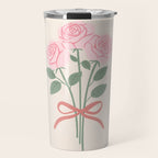 Vintage Pink Rose Bouquets with Ribbon Bows on Cream Travel Mug Gallery Image 1