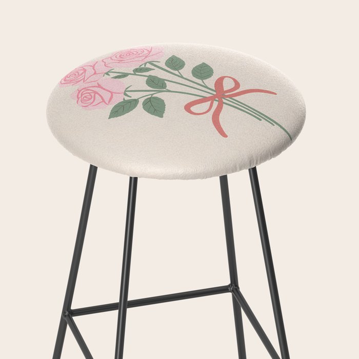 Vintage Pink Rose Bouquets with Ribbon Bows on Cream Stool Gallery Image 2
