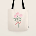 Vintage Pink Rose Bouquets with Ribbon Bows on Cream Tote Bag Gallery Image 1