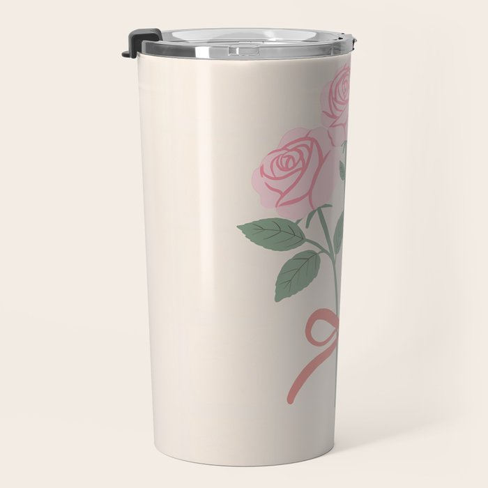 Vintage Pink Rose Bouquets with Ribbon Bows on Cream Travel Mug Gallery Image 3
