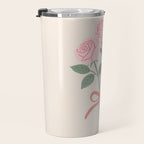 Vintage Pink Rose Bouquets with Ribbon Bows on Cream Travel Mug Gallery Image 3