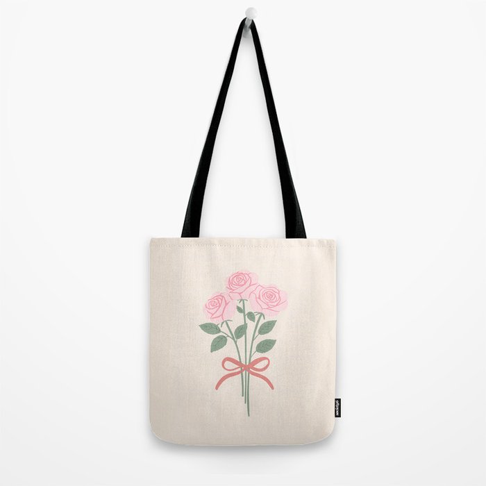 Vintage Pink Rose Bouquets with Ribbon Bows on Cream Tote Bag Gallery Image 2