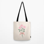 Vintage Pink Rose Bouquets with Ribbon Bows on Cream Tote Bag Gallery Image 2