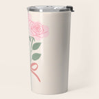 Vintage Pink Rose Bouquets with Ribbon Bows on Cream Travel Mug Gallery Image 2