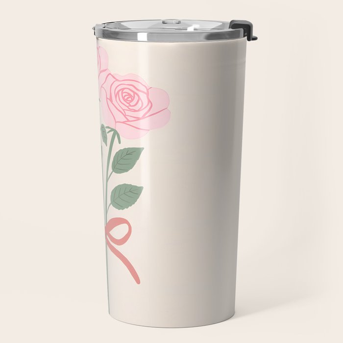 Vintage Pink Rose Bouquets with Ribbon Bows on Cream Travel Mug Gallery Image 2
