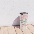 Vintage Pink Rose Bouquets with Ribbon Bows on Cream Travel Mug Gallery Image 4