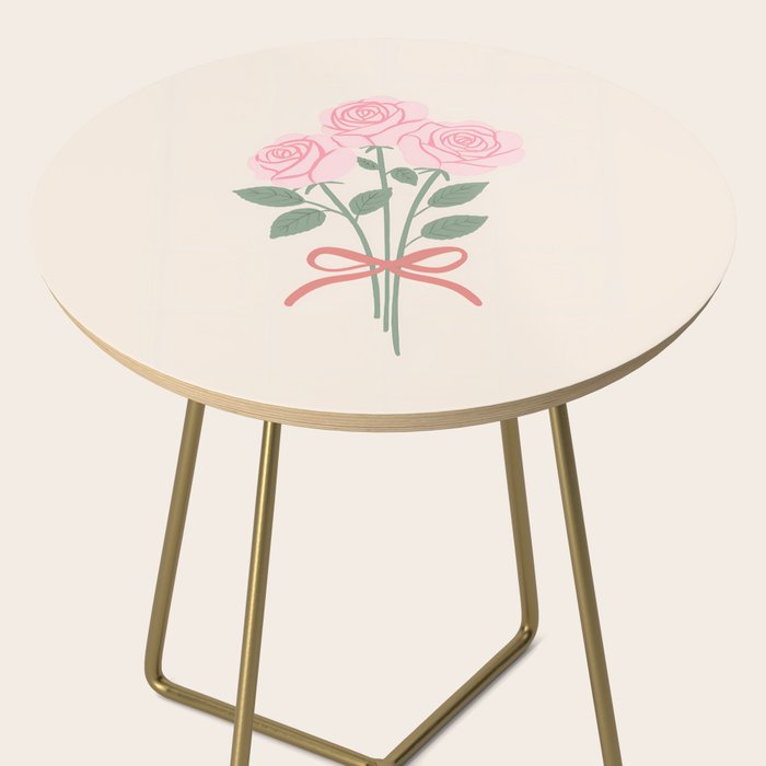 Vintage Pink Rose Bouquets with Ribbon Bows on Cream Side Table Gallery Image 2