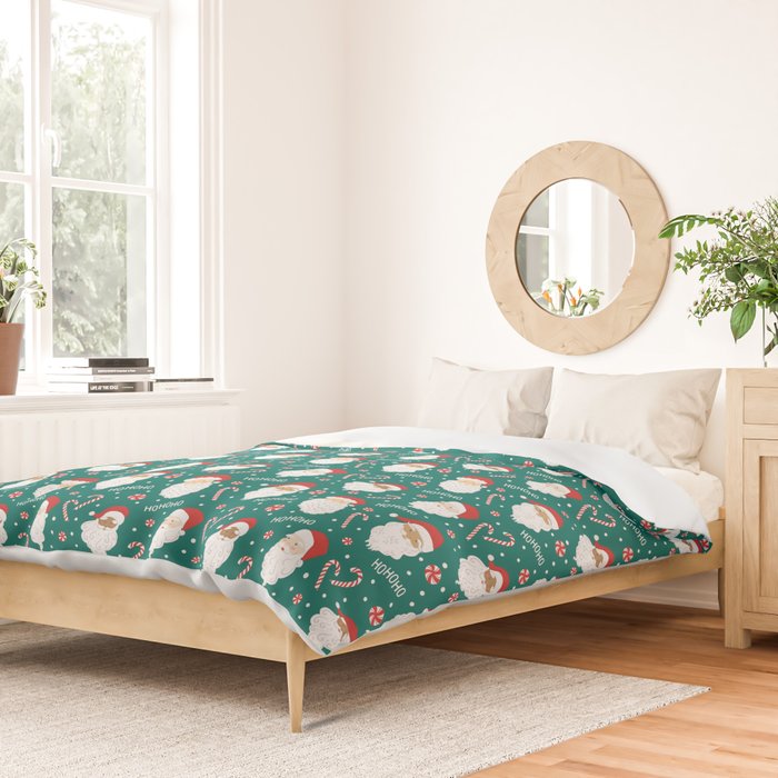 Peppermint Santas on Vivid Teal Duvet Cover Gallery Image 2