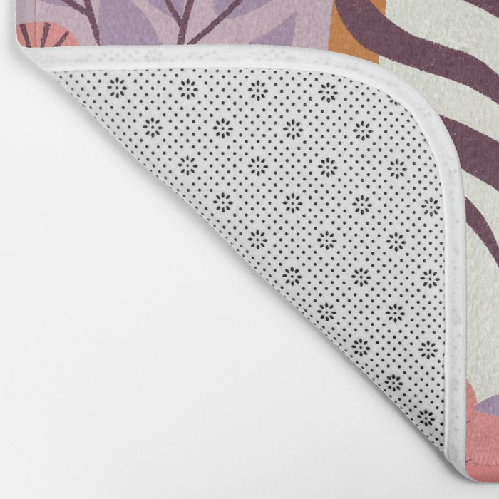 Serene Tiger in Blooming Garden - Pastel Floral Illustration Bath Mat Gallery Image 2